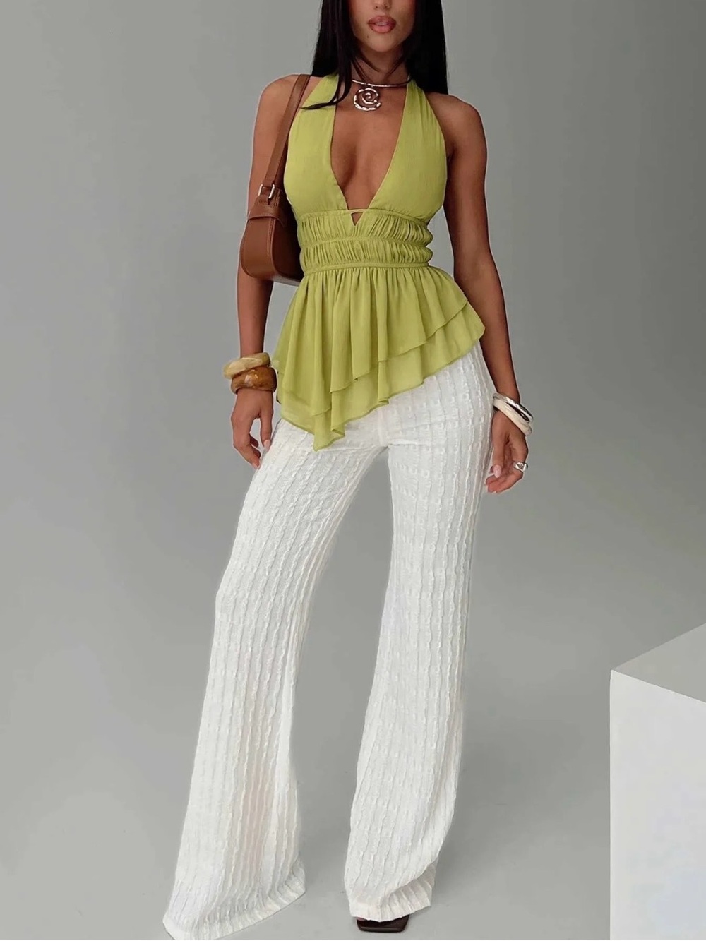 Princess Polly White Ribbed Flare Pants